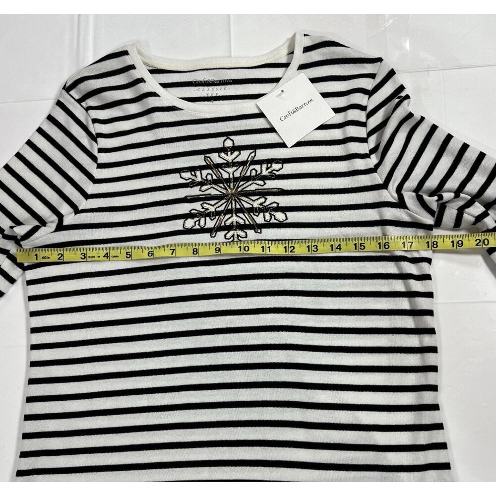 NWT croft barrow women classic tee shirt Small Striped Black White Long Sleeves - Picture 6 of 10